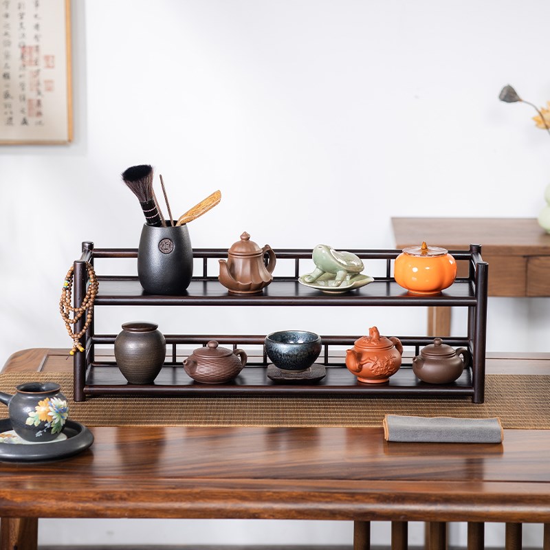 茶架子中式双层茶具杯壶收纳小罐茶叶摆放工艺品展示桌面竹博古架