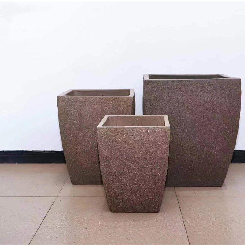 家用特大号圆形陶瓷花盆粗陶罐庭院户外花园落地盆栽长方形拉毛盆