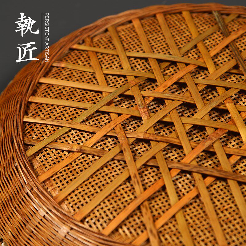 执匠精作大漆竹编簸箕菜篮米筛圆形竹筛子家用晾晒有孔竹筐晾晒筐