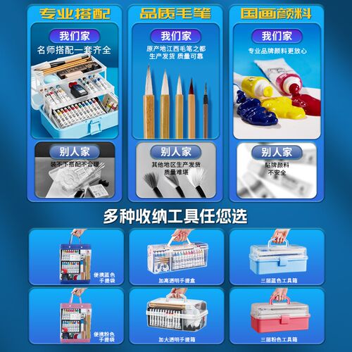 国画初学者套装小学生初学毛笔用品工具全套中国画颜料美术水墨画