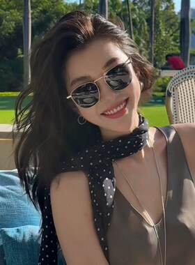 欧美级感方形金属老钱风偏光墨镜女夏季遮阳防晒圆脸太阳眼镜潮