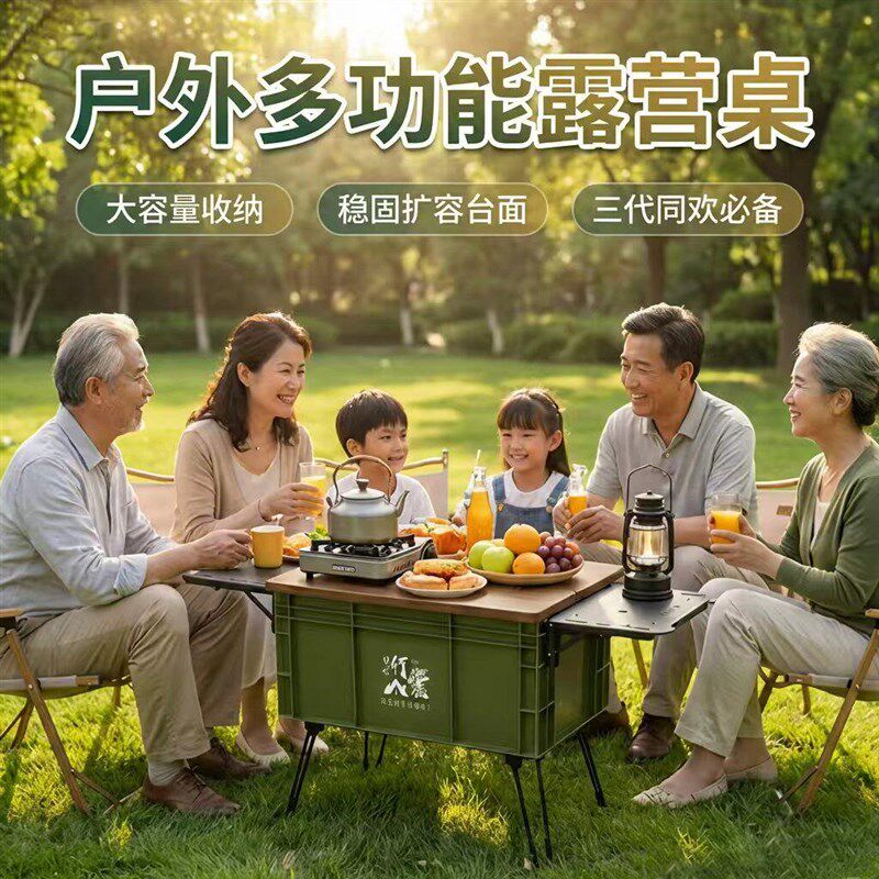 户外多功能露营折叠桌便携野外烧烤围炉煮茶桌摆摊野餐桌车载收纳
