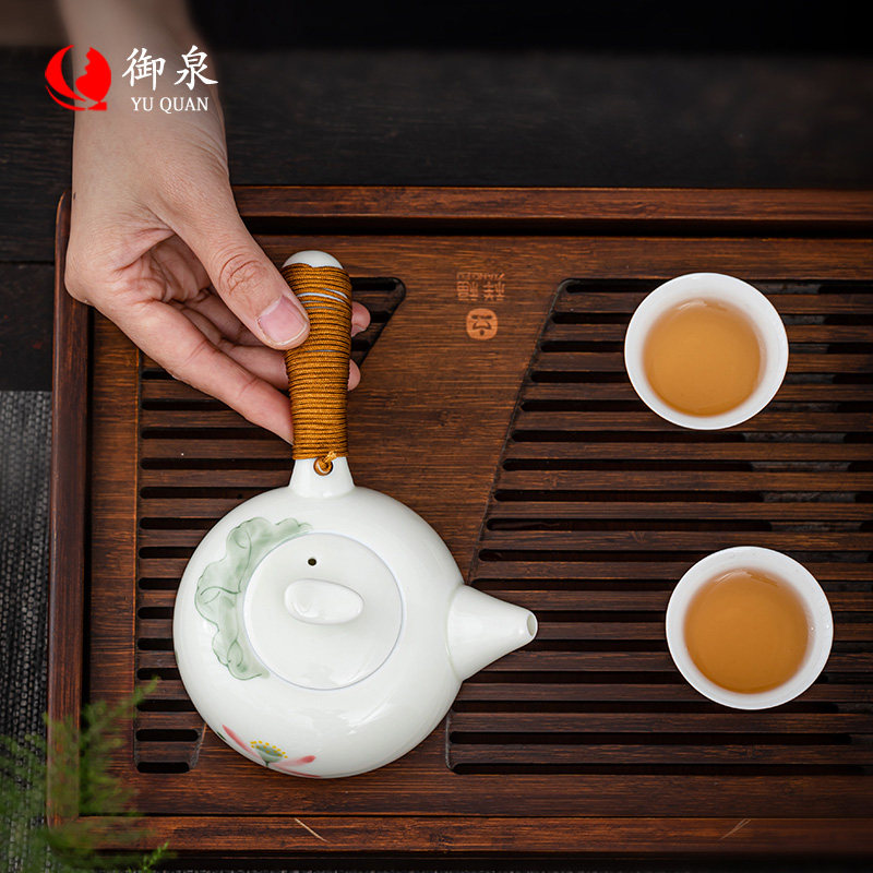 御泉 手绘描金陶瓷侧把茶壶功夫茶具防烫手手柄壶中式带过滤茶器