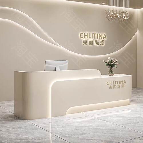 简约美容院收银柜台弧形服装店美甲甜品店吧台瑜伽馆公司前台接待