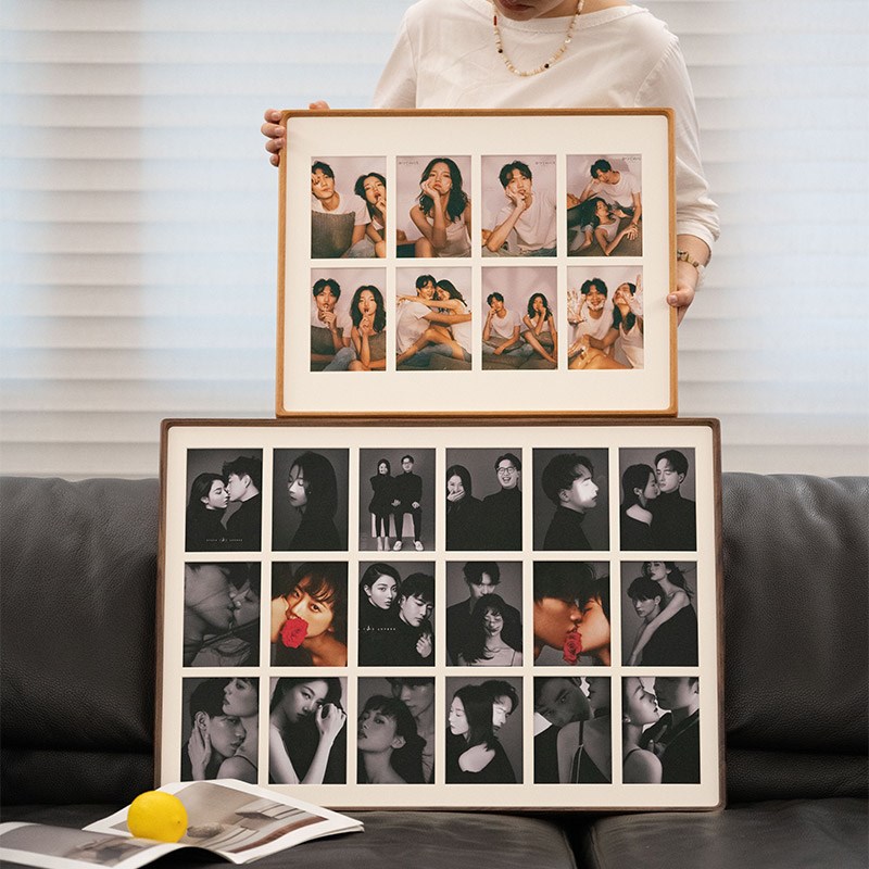 洗照片做成相框diy定制打印6宫格相片情侣婚纱照高级实木画框挂墙