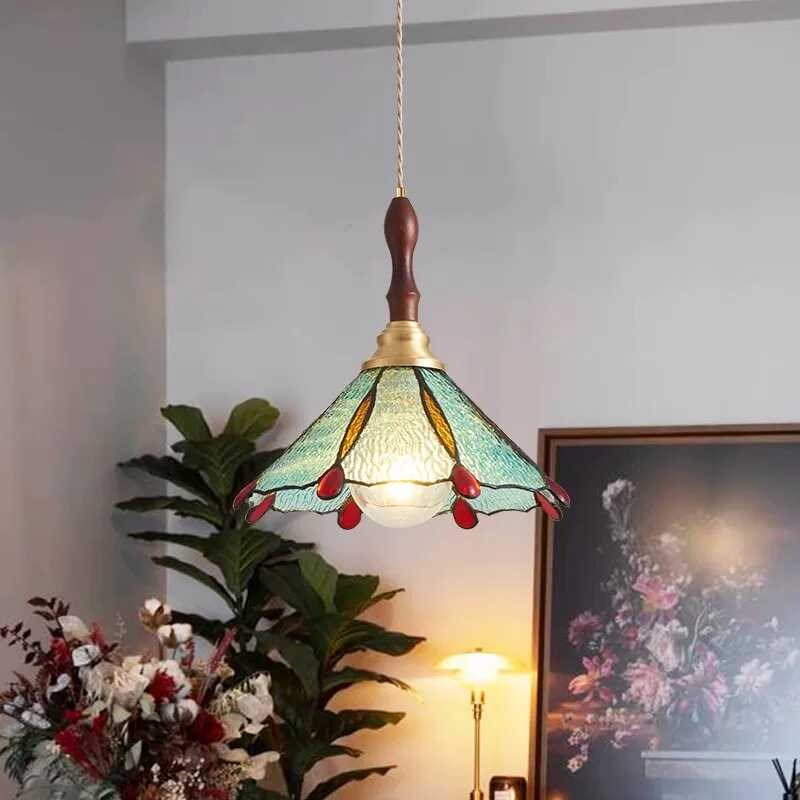 北欧铜色餐厅吊灯法式复古文艺小众吧台床头卧室橱窗水纹玻璃吊灯