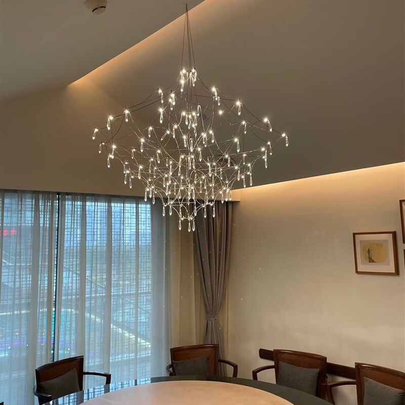 北欧後现代水晶客厅吊灯不锈钢LED轻奢饭厅复式楼萤火虫卧室吊灯