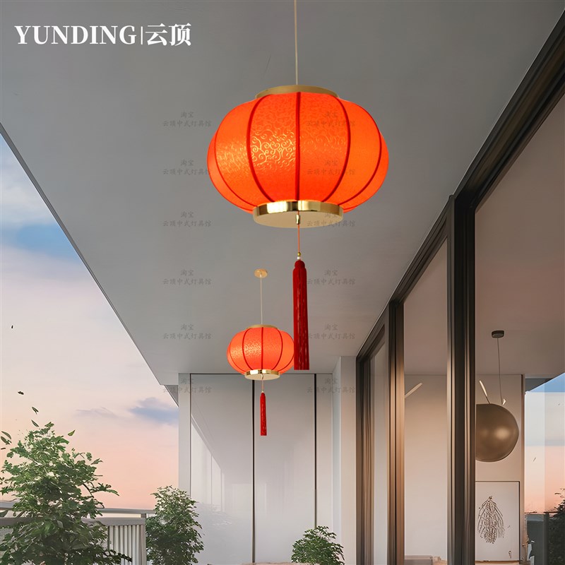 2025新款中式羊皮灯笼吊灯仿古户外新年喜庆大红灯笼庭院餐厅阳台