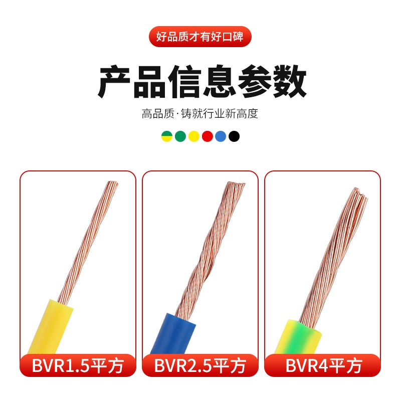 珠江电线BVR1.5 2.5mm国标纯铜4/6/10/16/25/35平方家装多股软线