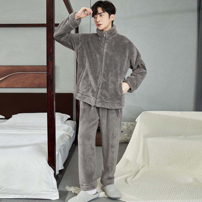 新款珊瑚绒睡衣男冬季加绒加厚居家服可外穿保暖男士家居服套装