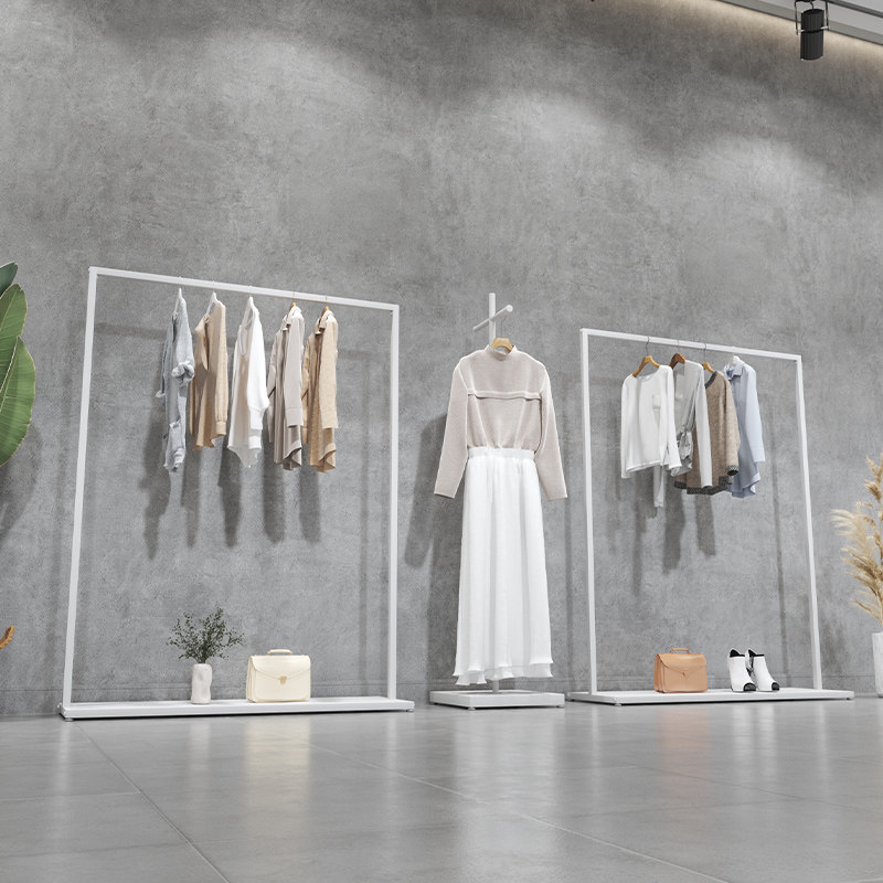服装店展示架白色服装架简约铁艺正挂女装店货架侧挂衣架陈列落地