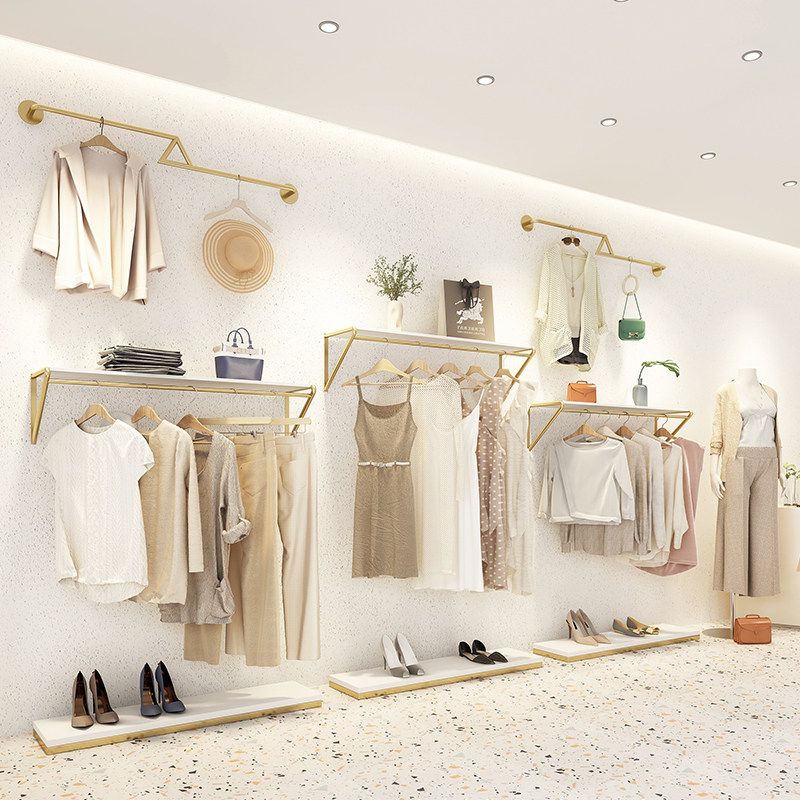 金属制壁挂式服装展示架 服装店上墙挂架组合式服装架陈列道具