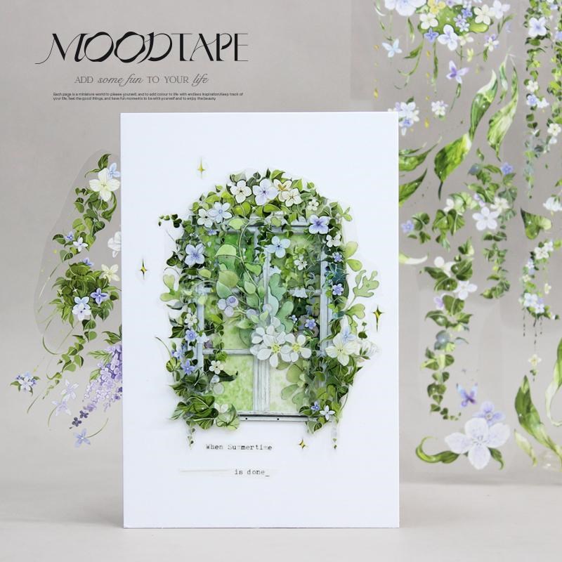 moodtape.枝叶扶苏造景原创手帐胶带咕卡贴纸pet和纸景物胶带文具