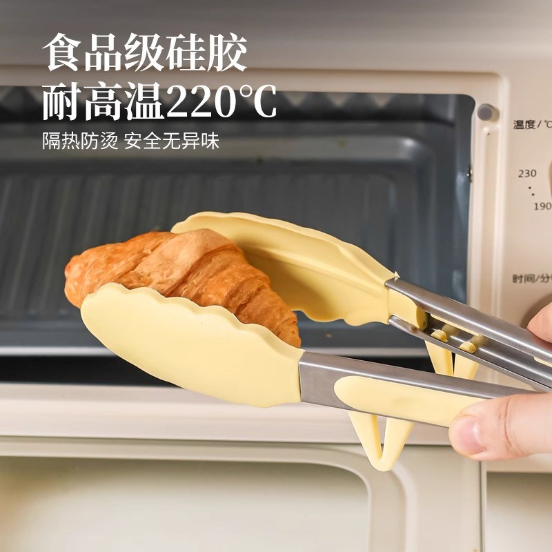 矽胶夹子食品夹耐高温厨房防烫不锈钢夹烧烤肉煎牛排专用夹菜面包