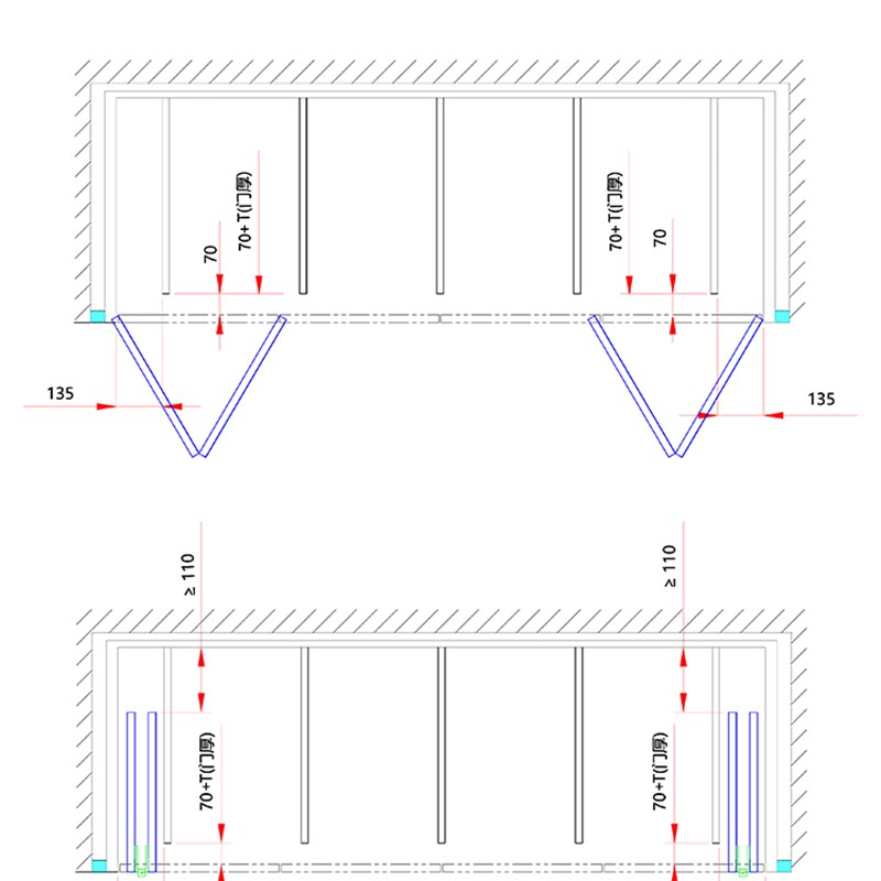 隐藏橱柜门衣柜折叠回旋门五金配件蝴蝶门轨道倒插入口袋门滑导轨