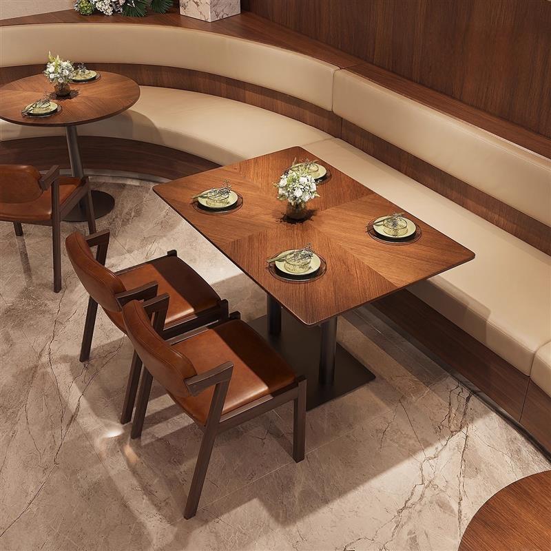 网红西餐厅l型弧形转角卡座沙发桌椅组合定制商用餐饮餐桌大圆桌
