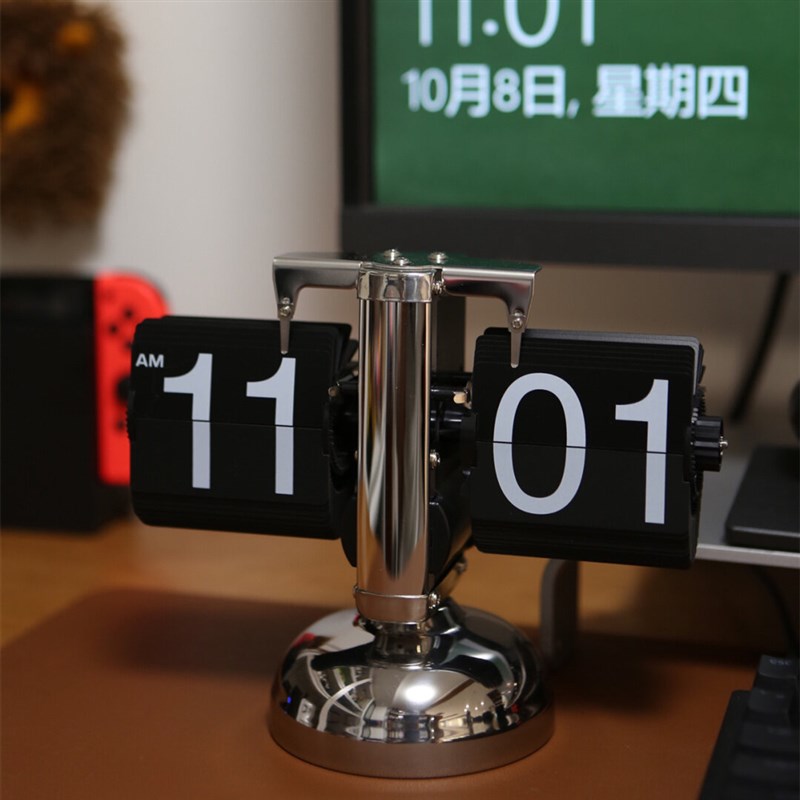创意自动翻页钟表复古客厅摆件座钟现代简约机械时钟摆钟家装座钟