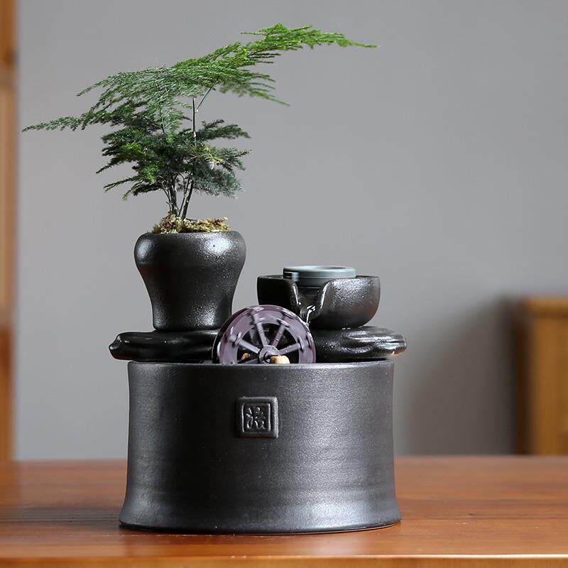 时来运转流水摆件轮鱼缸水缸循环水车水景造景开业家庭摆件