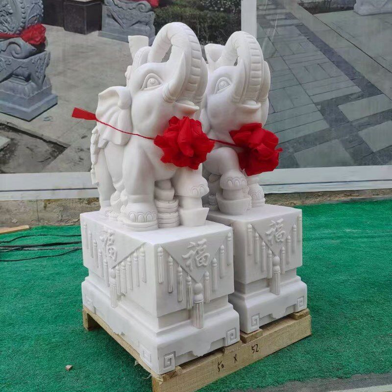 石雕门墩抱鼓石一对天然汉白玉大象石鼓貔貅麒麟青石庭院门口摆件