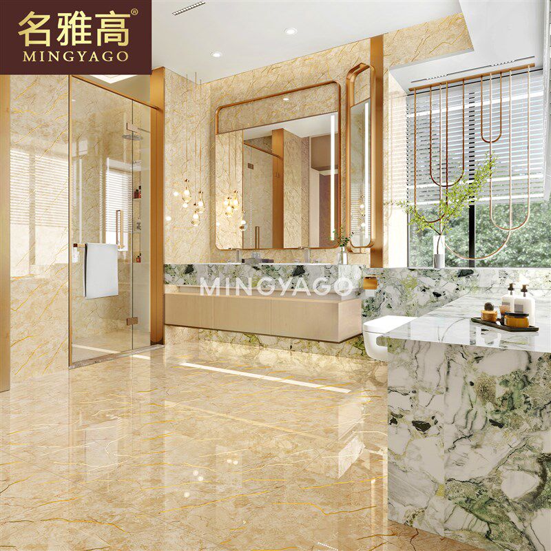 新款金黄色金丝釉客厅大理石瓷砖750x1500地砖镀金别墅大堂地板砖