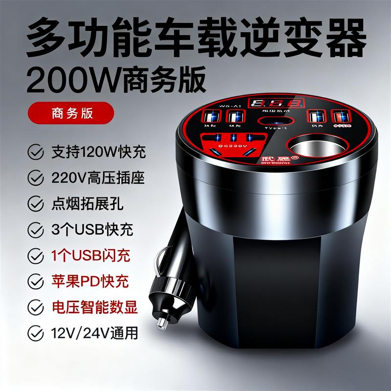 车载逆变器12V24V转220V闪充USB扩展点烟器转换插头多功能充电器