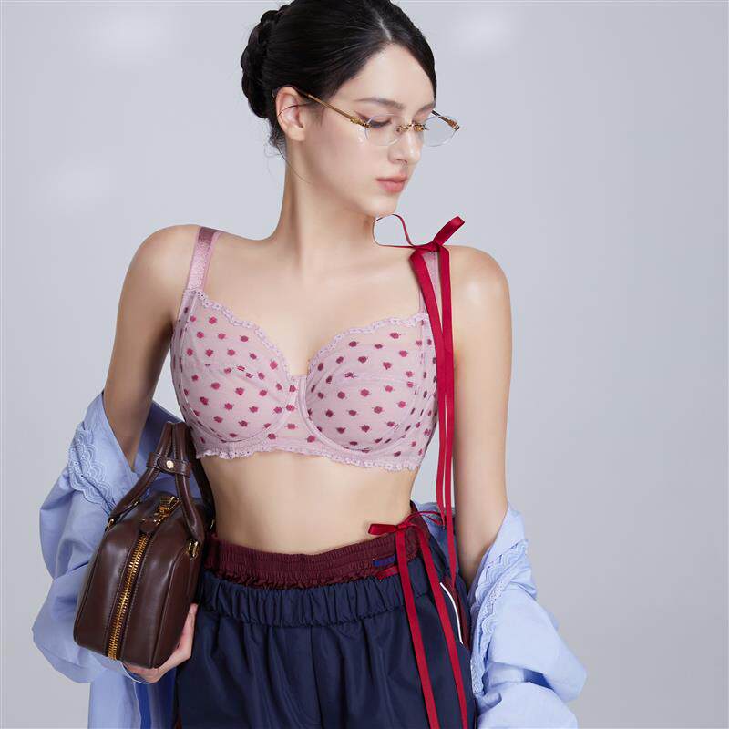 波点内衣女薄款大胸显小胸全罩杯收副乳防下垂大码蕾丝文胸罩套装