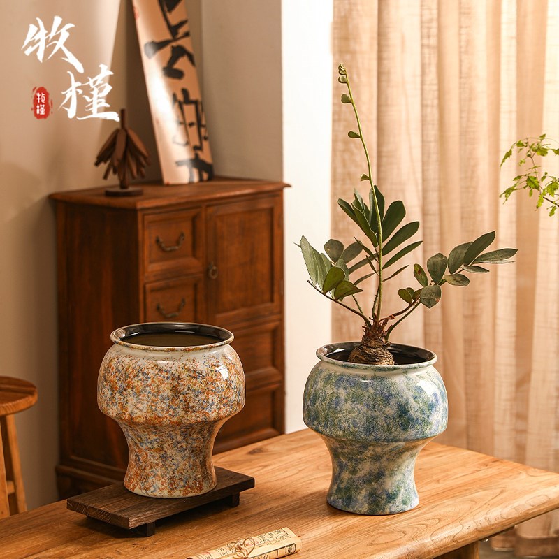 景德镇陶瓷花盆轻奢高级感客高脚家用大号口径梅花蝴蝶兰绿植花盆