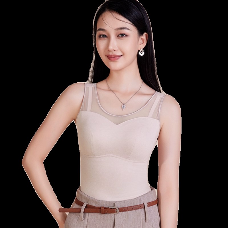 秋冬季保暖背心女加绒加厚带胸垫文胸一体式罩杯打底吊带发热内衣