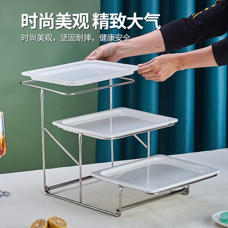 自助餐双层三层点心架多层托盘面包蛋糕架水果盘摆台甜品展示盘