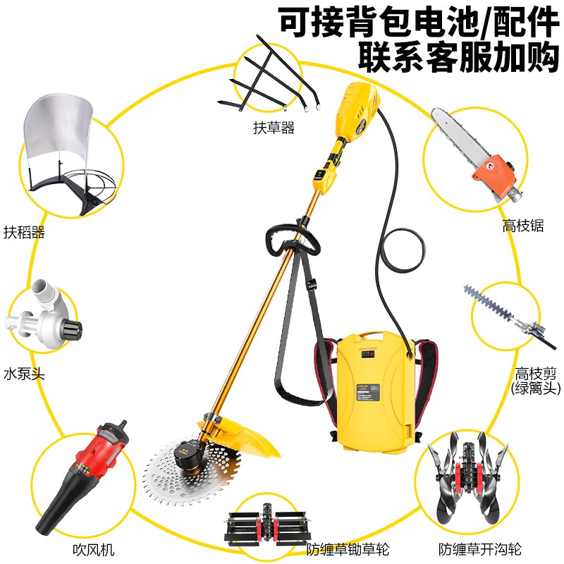插电瓶车割草机揹负式48v60v72v电动割草机农用大功率收割除草机
