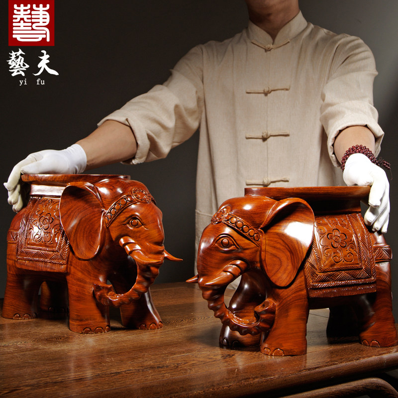 花梨木雕刻大象换鞋凳实木质大象凳子工艺品摆件红木家居客厅装饰