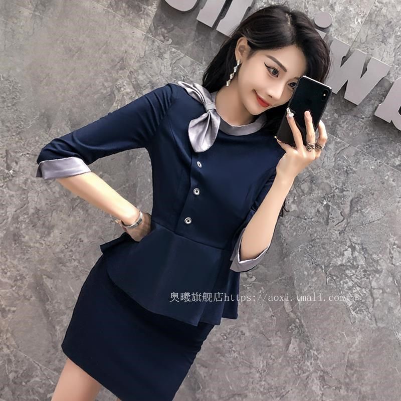 职业套装空姐制服高端西服七分袖显瘦气质夏季美容院工装薄款套裙