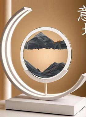 流沙画摆件3d立体沙漏夜灯台灯创意动态解压客厅卧室桌面装饰礼物