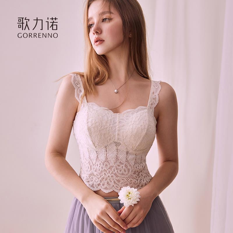 聚拢抹胸内衣女外穿大码裹胸蕾丝内搭白色带胸垫吊带美背心文胸罩
