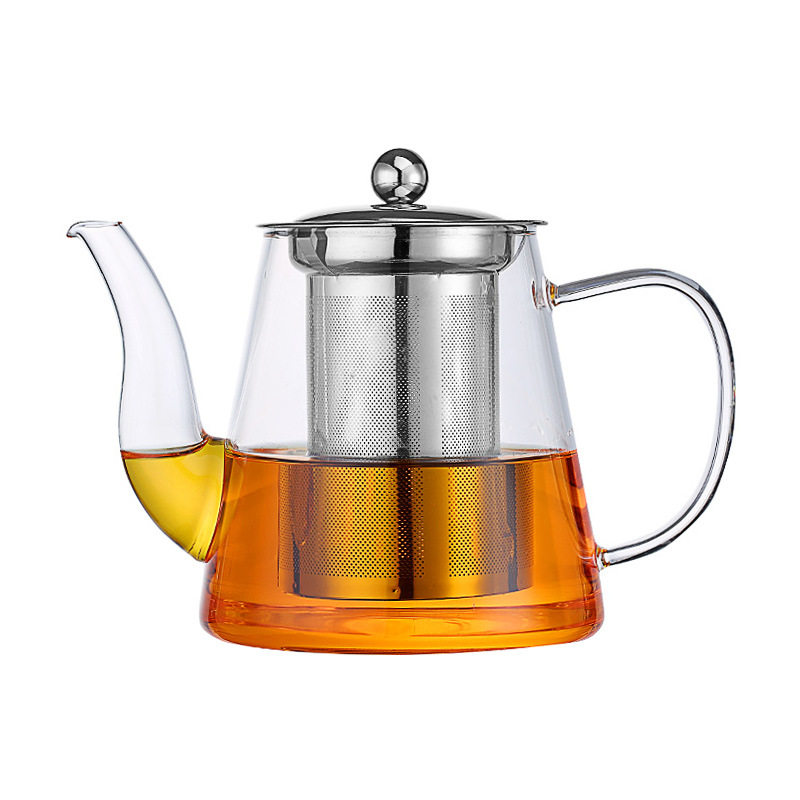 带嘴玻璃花茶壶家用办公耐热高硼硅不锈钢过滤茶壶茶水分离泡茶壶