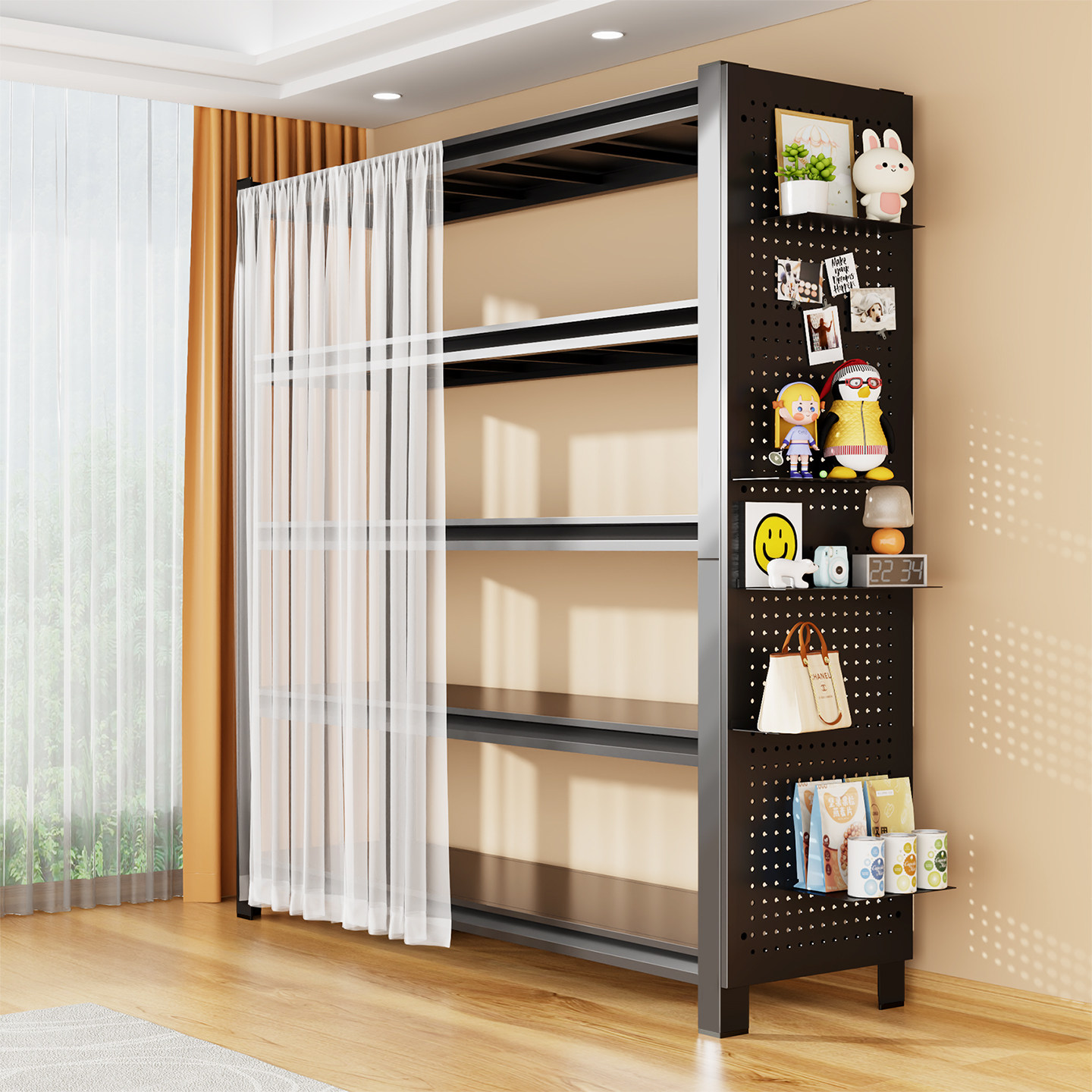 带防尘帘置物架家用多层收纳架客厅整理架阳台储物架一体加厚货架