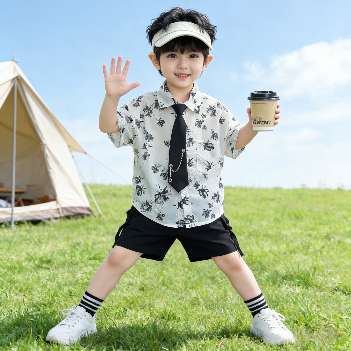 男童夏季碎花衬衫套装2026新款洋气短裤两件套中小童男孩夏装短袖