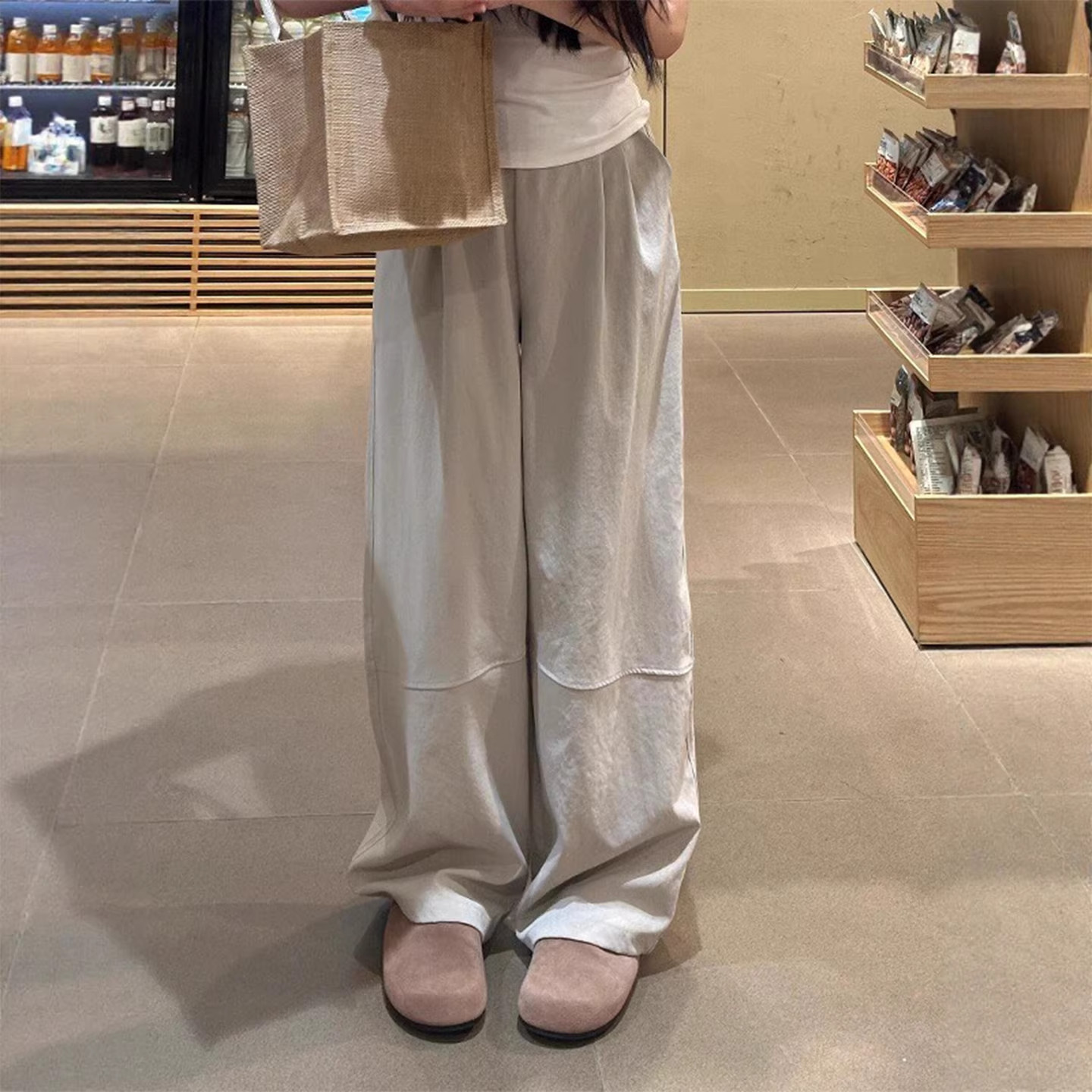 灰色美式阔腿裤女夏季薄款大码胖mm高腰显瘦垂感休闲运动工装裤子