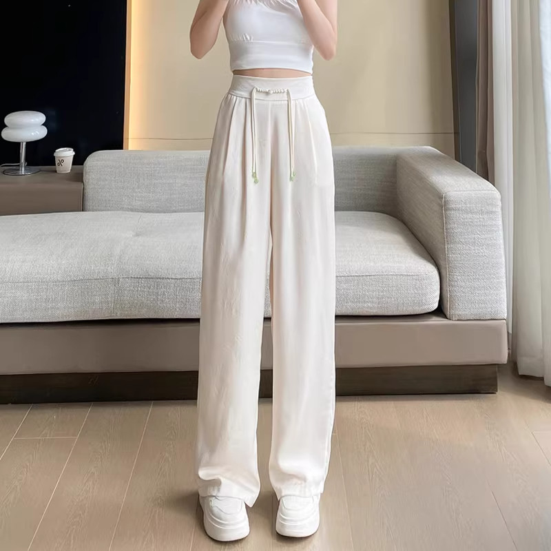 新中式提花阔腿裤女春夏季薄款冰丝裤子中国风宽松显瘦直筒休闲裤