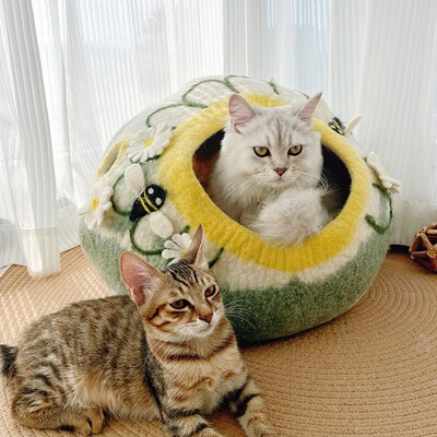 【纯手工】羊毛猫窝毛毡冬季保暖可爱半封闭式安全感冬日猫屋幼猫