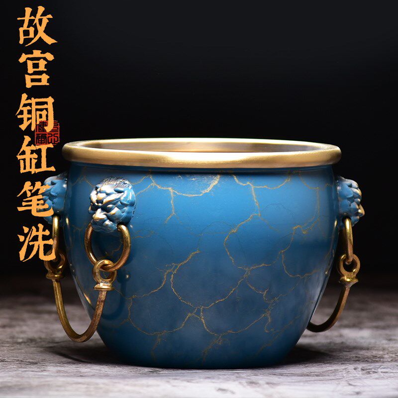实心黄铜茶洗茶洗盆笔洗水洗茶道茶洗日式茶具配件洗茶杯盆功夫茶