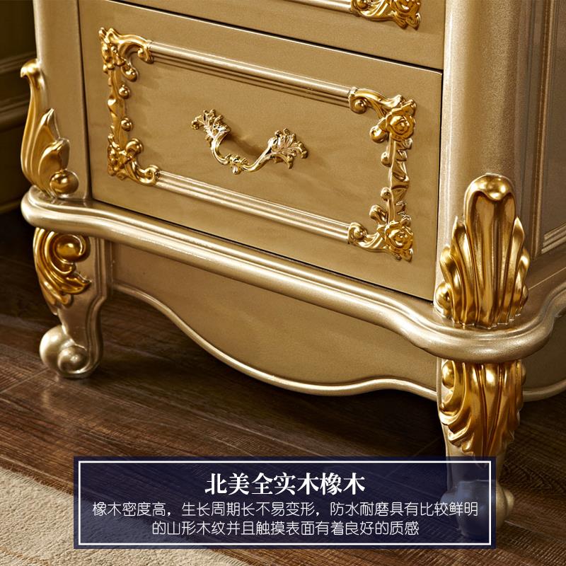 欧式大理石边柜 美式别墅客厅收纳柜实木金色抽屉斗橱储物角柜