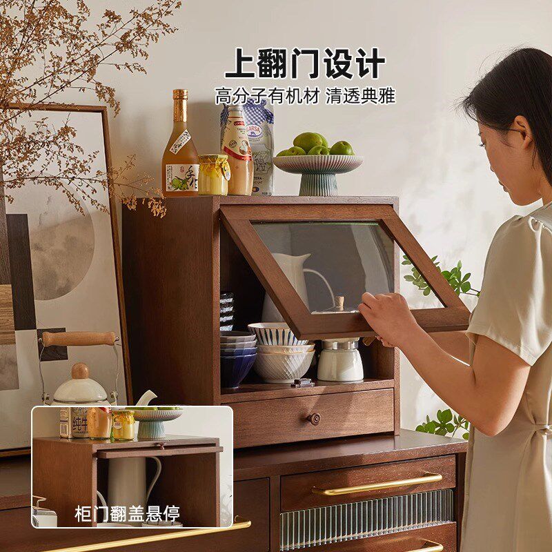 书桌桌面置物架实木桌面收纳柜家用置物柜餐边柜碗架茶具盒小柜子