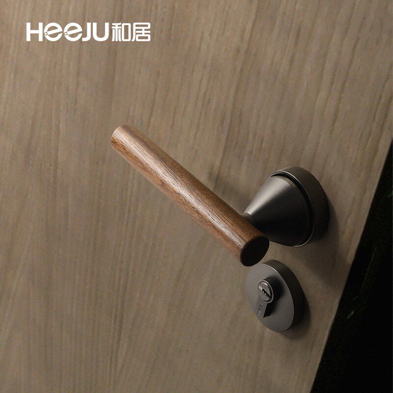 和居黑胡桃木室内静音门锁磁吸卧室门把手简约房间门金色原木门锁