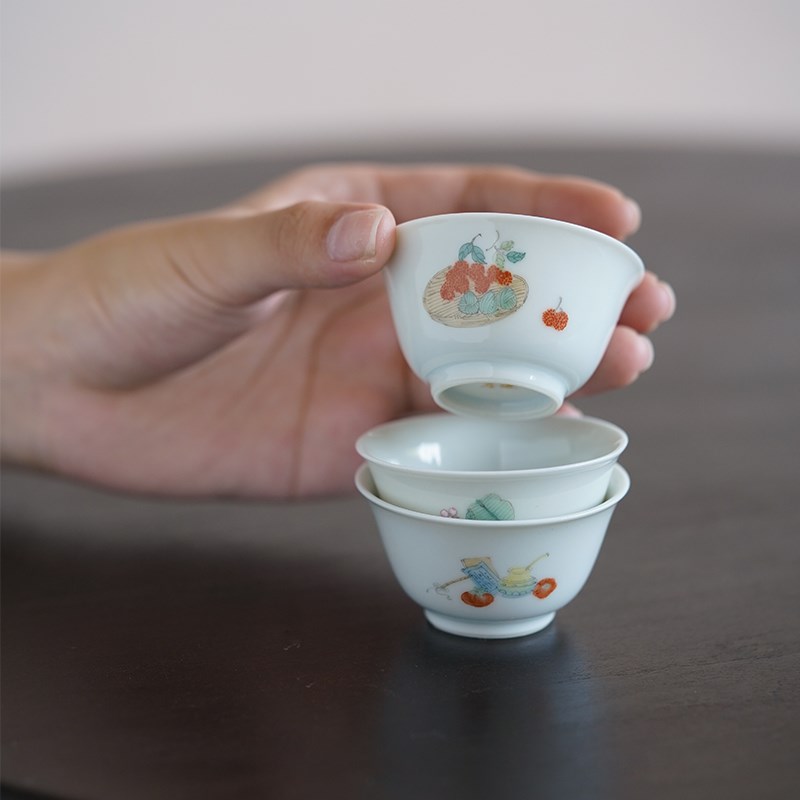 小谦山房三杯景德镇陶瓷高档手工茶杯客杯主人杯礼盒套组功夫茶具