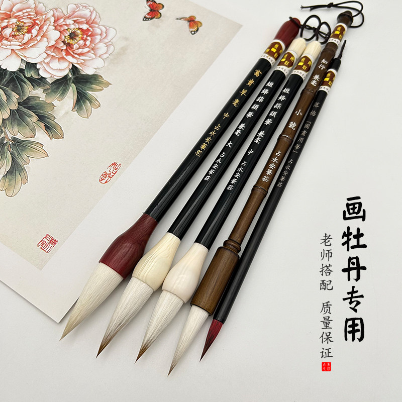 初学者画牡丹专用毛笔兼毫写意花鸟山水画短锋蒜头笔国画毛笔套装