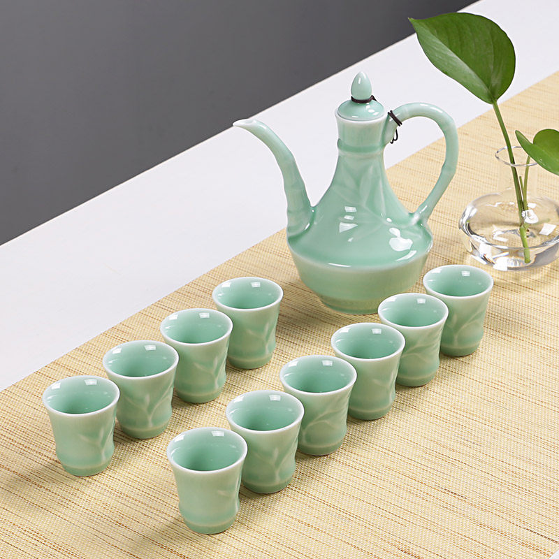 中式酒杯套装家用陶瓷酒具白酒杯仿古分酒器黄酒清酒壶青瓷小酒盅