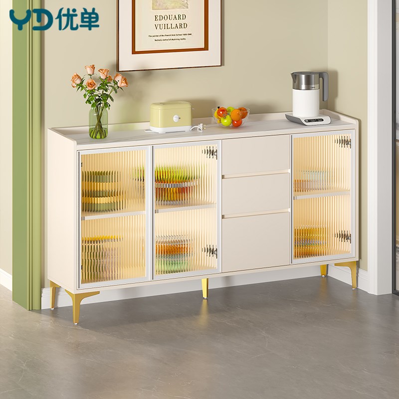 奶油风备餐柜玻璃门储物柜家用客厅靠墙边柜小型收纳柜玄关柜G295