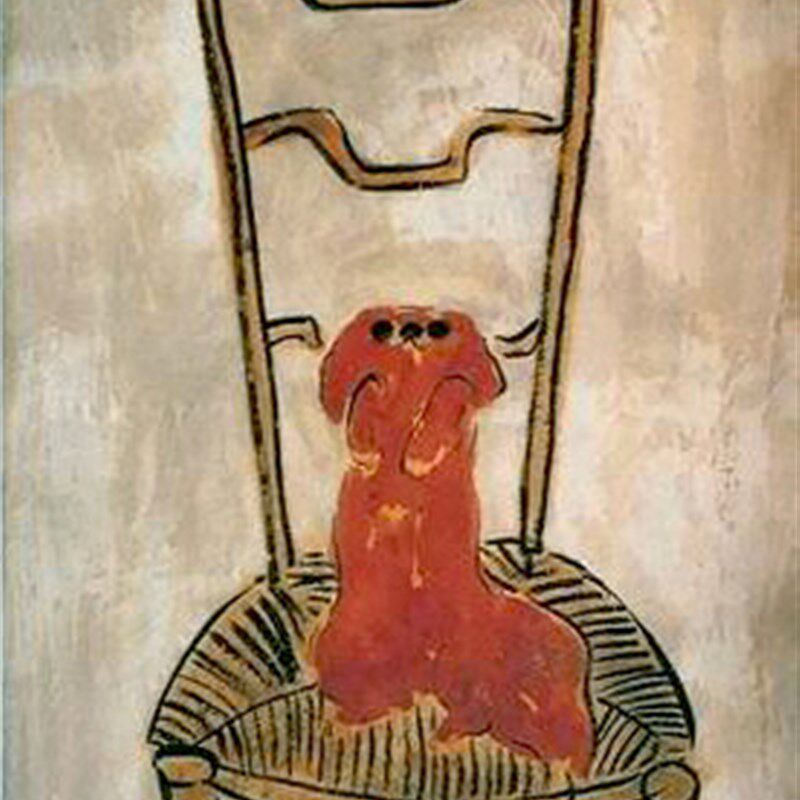 儿童房挂画常玉椅子上的北京狗临摹复制品新中式装饰画书房油画