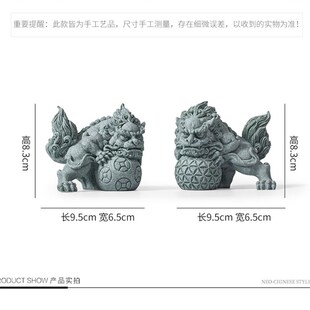 国潮中国风青砂石狴犴招财神兽摆件家居客厅桌面博古架工艺品装饰